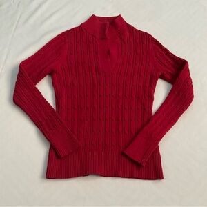 Luz claiborne petite womens Red collared‎ cable knit pullover sweater size XS